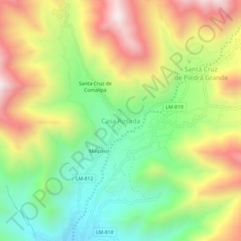 Mapa topográfico Casa Rosada, altitude, relevo