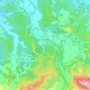 Mapa topográfico Pangradin, altitude, relevo