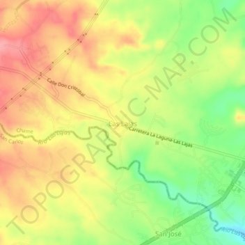 Mapa topográfico Las Lajas, altitude, relevo