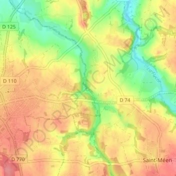 Mapa topográfico Lescoat, altitude, relevo