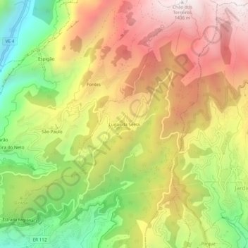 Mapa topográfico Lugar da Serra, altitude, relevo