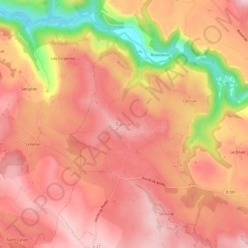 Mapa topográfico Barriac, altitude, relevo
