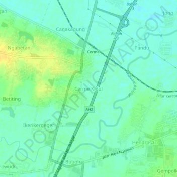 Mapa topográfico Cerme Kidul, altitude, relevo