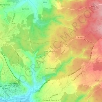 Mapa topográfico Vale Sobreirinho, altitude, relevo