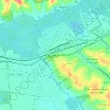 Mapa topográfico vila do baiano, altitude, relevo