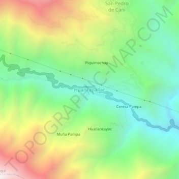 Mapa topográfico Huancapallac, altitude, relevo