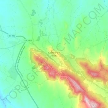 Mapa topográfico Castelo de Vide, altitude, relevo