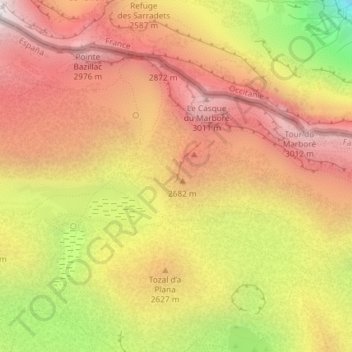 Mapa topográfico Gruta Casteret, altitude, relevo