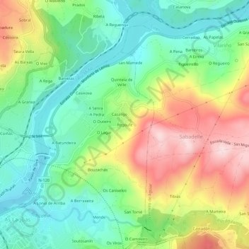 Mapa topográfico Regoufe, altitude, relevo