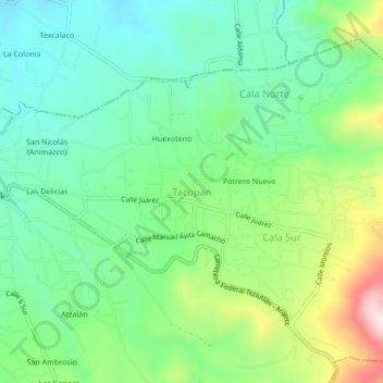 Mapa topográfico Tacopan, altitude, relevo