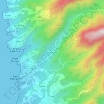 Mapa topográfico Beaugendre, altitude, relevo