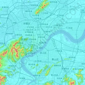 Mapa topográfico 杭州市, altitude, relevo