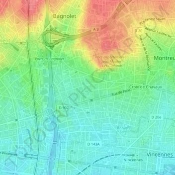 Mapa topográfico Chêne liège, altitude, relevo