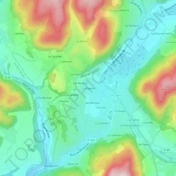 Mapa topográfico La Pagère, altitude, relevo