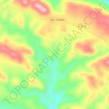 Mapa topográfico San Calixto, altitude, relevo