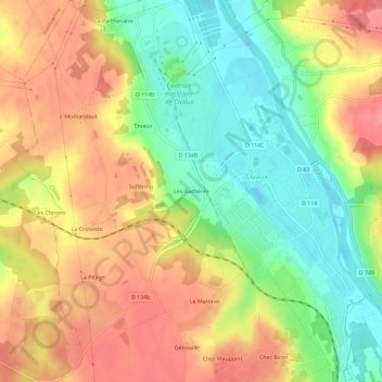 Mapa topográfico Les Gachères, altitude, relevo