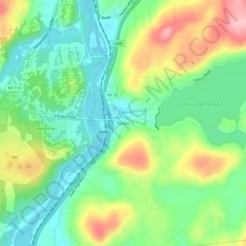Mapa topográfico Purdys, altitude, relevo
