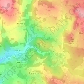 Mapa topográfico Puy Gros, altitude, relevo