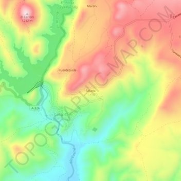 Mapa topográfico Solana, altitude, relevo