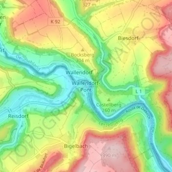 Mapa topográfico Wallendorf-Pont, altitude, relevo