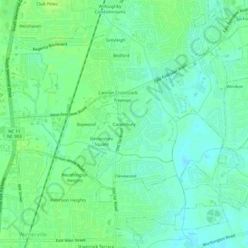Mapa topográfico Canterbury, altitude, relevo
