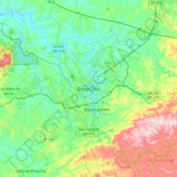 Mapa topográfico Sorocaba, altitude, relevo