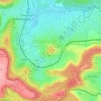 Mapa topográfico Rattem, altitude, relevo