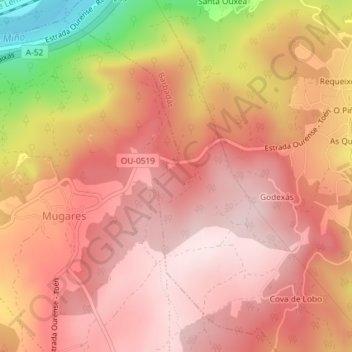 Mapa topográfico Pantaleón, altitude, relevo