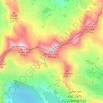 Mapa topográfico Pic d'Estibère, altitude, relevo