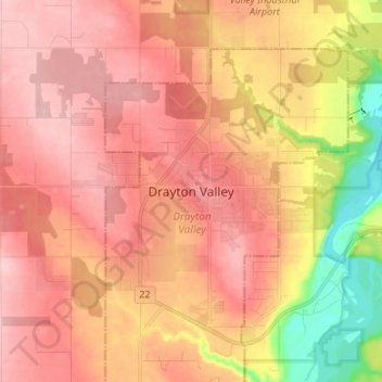 Mapa topográfico Drayton Valley, altitude, relevo