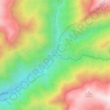 Mapa topográfico Corral Quemado, altitude, relevo