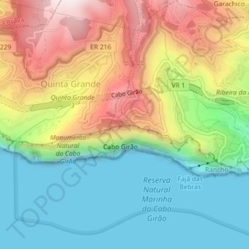 Mapa topográfico Cabo Girão, altitude, relevo