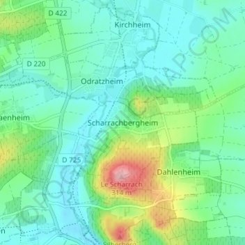 Mapa topográfico Scharrachbergheim, altitude, relevo