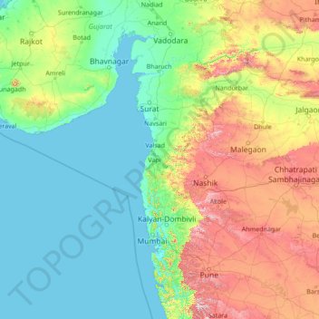 Mapa topográfico Dadra and Nagar Haveli, altitude, relevo