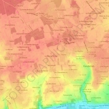 Mapa topográfico Mazère, altitude, relevo