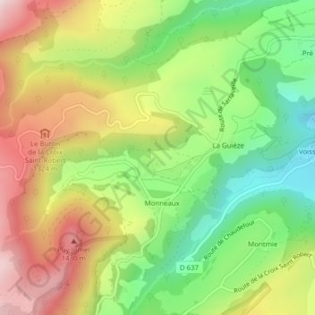 Mapa topográfico Les Cros, altitude, relevo