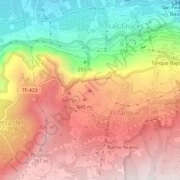 Mapa topográfico Cañitas, altitude, relevo