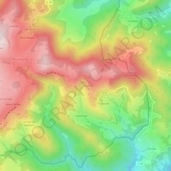 Mapa topográfico La Petilière, altitude, relevo