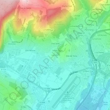Mapa topográfico Les Crêts, altitude, relevo