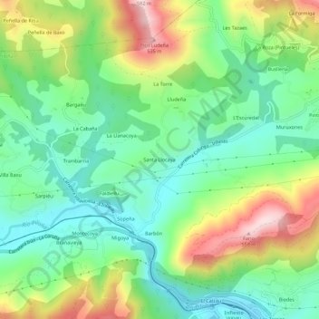 Mapa topográfico Santa Llocaya, altitude, relevo