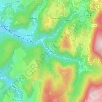 Mapa topográfico Lhuire, altitude, relevo