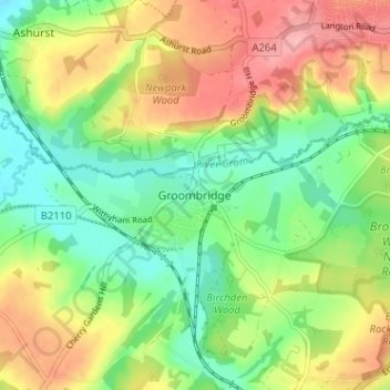 Mapa topográfico Groombridge, altitude, relevo