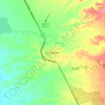 Mapa topográfico San Martín, altitude, relevo