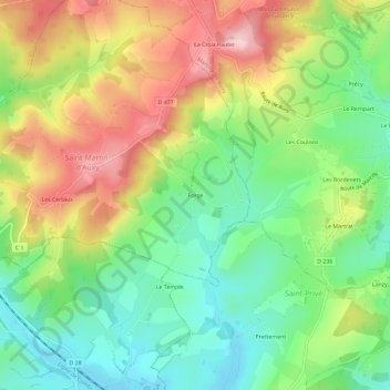 Mapa topográfico Forge, altitude, relevo