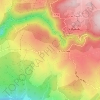 Mapa topográfico Lous Escandes, altitude, relevo