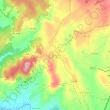 Mapa topográfico Freixo, altitude, relevo