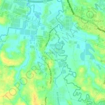 Mapa topográfico Pasir Bolang, altitude, relevo