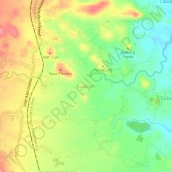 Mapa topográfico Sukasari, altitude, relevo
