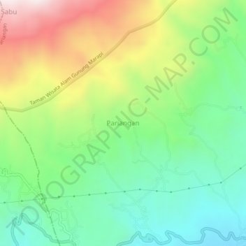 Mapa topográfico Pariangan, altitude, relevo
