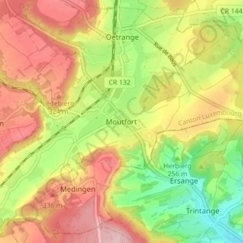 Mapa topográfico Moutfort, altitude, relevo